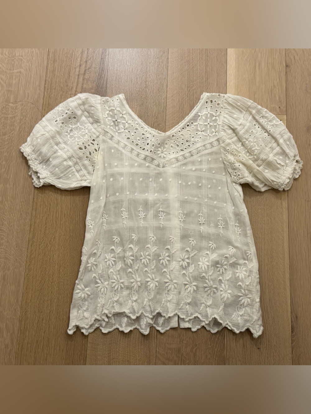 LoveShackFancy White Eyelet Romantic Puff Sleeve Blouse Top - Size XS